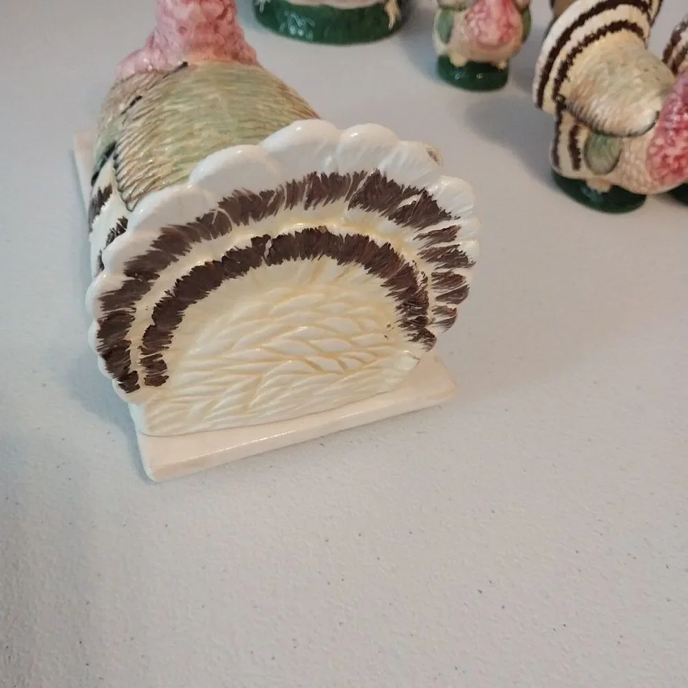 Vintage Brinn's Turkey Ceramic Set Butter Dish Gravy Boat S&P Candleholders